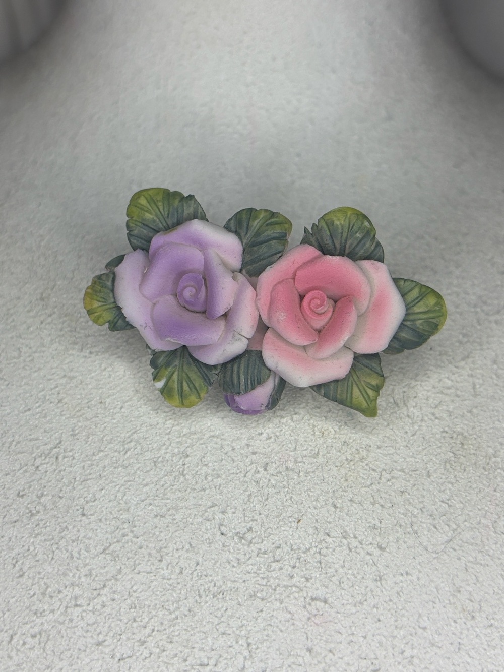 Vintage Pink and Lavender Rose Floral Brooch